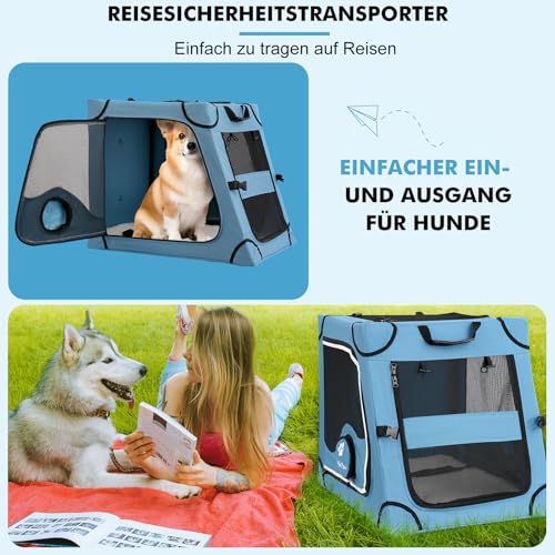Snagle Paw Faltbare Transportbox,Stabiler Transportbox Hund Rückbank mit Kopfstützen-Gurt, Metallrahmen Reisebox für die Autorückbank für Mittel/große Hunde, Hundebox Mit Netztüren & Weiche Polsterung