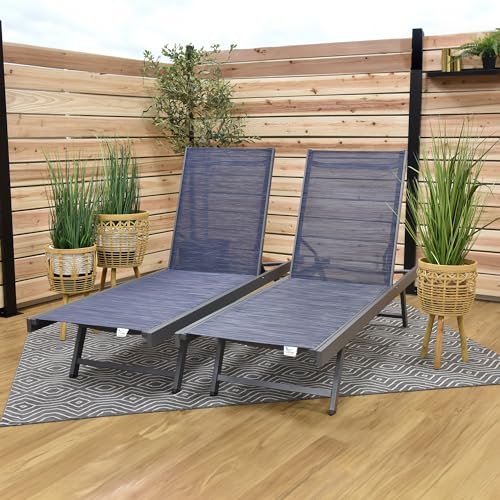 Image of Vivere Aluminum Urban Sun Lounger 2 Pack, Full Recline, Made with Premium Phifertex Outdoor Fabric - 265 lb Capacity (Navy)