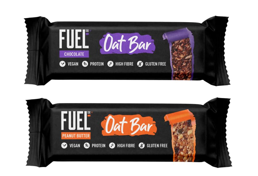 FUEL10K 20 Oat Bars, 10 Chocolate & 10 Peanut Butter, High in Protein & Fibre, 45 g