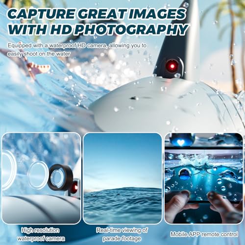 Mineup Ferngesteuerter Hai-Spielzeug, 2.4GHz Fernsteuerboot Mit Kamera, Ferngesteuertes Boot, RC Haiboot Mit LED & App Drahtlose Steuerung, Wasserspielzeug Fernsteuerboot Für Freibäder Seen