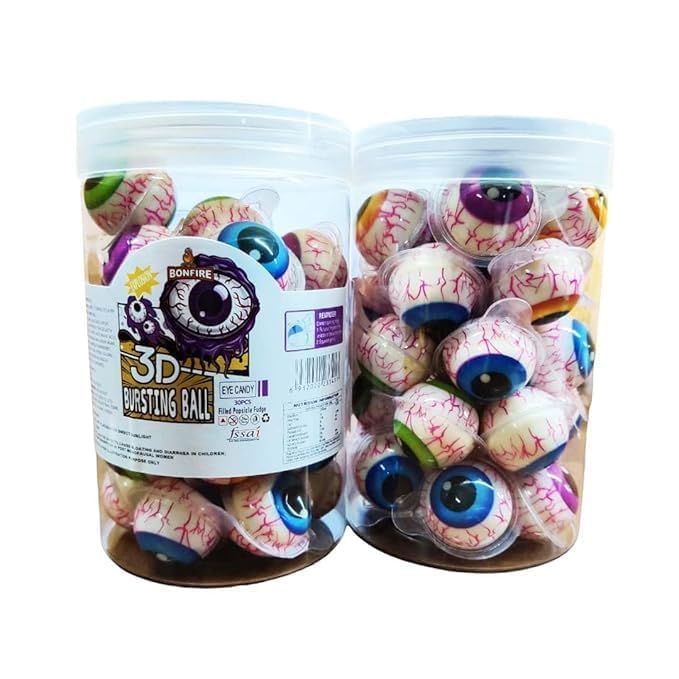 ASFOODS New Bursting Fruit Punch Gummy Eyeball Candy | Spooky Halloween Jelly Balls | 30 Pcs, 330 Grams Jar of Tasty Eye Ball-Shaped Gummy Treats | Jelly Candy