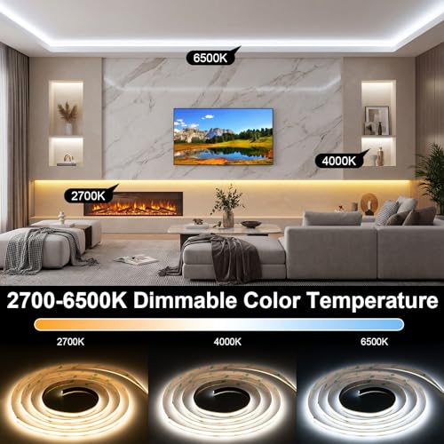 Image of iNextStation 6.56FT CCT COB LED Strip Lights 2700K-6500K USB 5V LED Strips | 608LEDs LED Light Strips, Cuttable DIY LED Lights, High CRI93+ LED Tape Lights for TV Backlight, Cabinet, Mirror, Party Decor