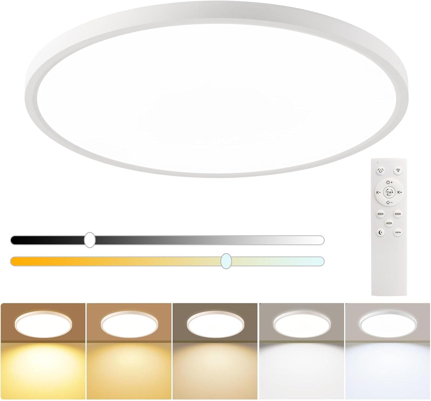 20 Inch White Large LED Flush Mount Ceiling Light, Ultra-Thin, 43W, 3200LM, 3000K-6500K Dimmable with Remote, Round Ceiling Lamp for Kitchen Bedroom Living Room White 20inch-1PK-Dimmable