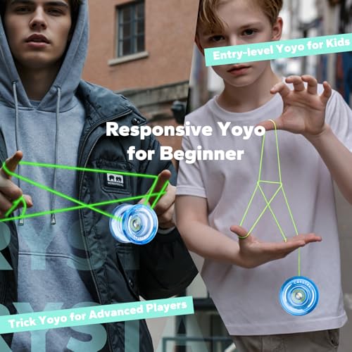 Image of MAGICYOYO K2 Crystal Plastic Yoyo for Kids 8-12 & Beginners, Durable PC Responsive Yoyo Professional with Finger Spin Hub, Includes 12 Yo yo Strings, Glove & Bag (Crystal Blue)