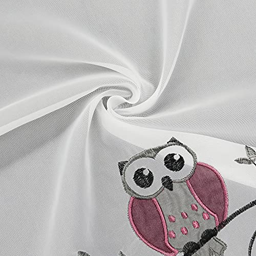 Yujiao Mao Brise-bise 1 pièce Transparent à Passer sur Tringle Blanc Court Rideau Motif brodé Chouette Gris LxH 80x160cm – vue 5