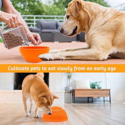 Silikon-Lecknapf für Hunde, lustig, langsamer Futternapf, rutschfest, interaktiv, Anti-Ersticken, langsames Fressen, gesünder (orange)