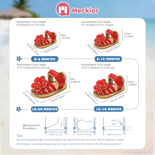 Image of Meckior Baby Toddler Infant Girls PU Leather Soft Open Toe Summer Sandals Flower Princess Flat Shoes