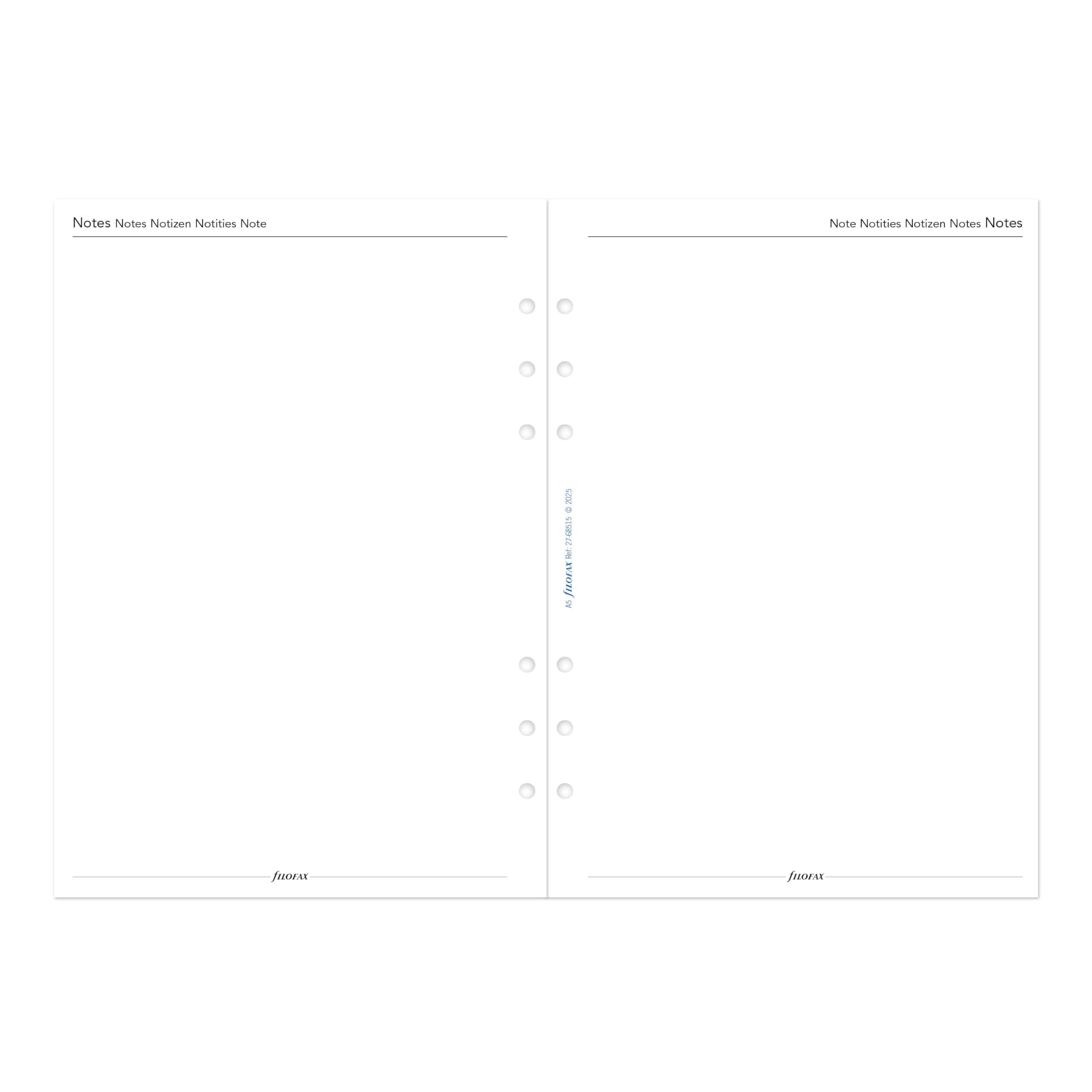 Filofax Recharge pour agenda 2027 format A5, 1 jour sur une page avec rendez-vous, papier blanc, multilingue : cinq langues, 2027 (C68515-27)