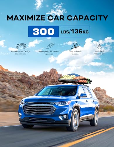 Image of Wonderdriver Lockable 300lbs Roof Rack Cross Bars Compatible with Chevy Chevrolet Traverse 2018 2019 2020 2021,All-Metal Aluminum Heavy Duty Roof Rails Crossbars Cargo Canoe Black Rooftop Luggage.