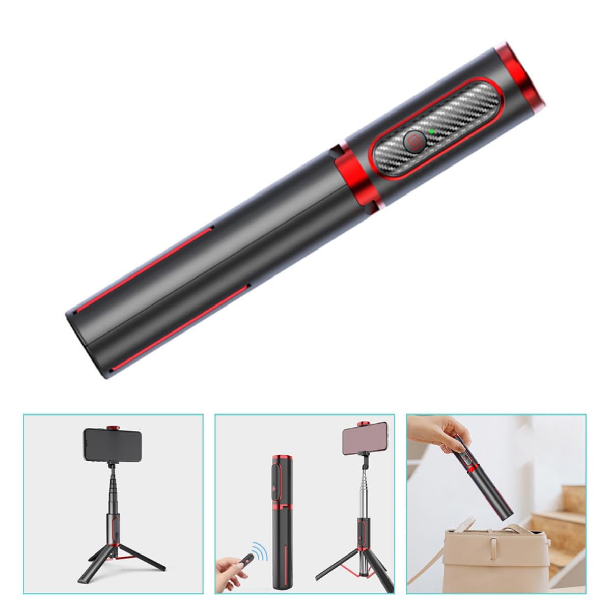 Selfie Stick Treppiede Portatile con Telecomando Wireless, Nero