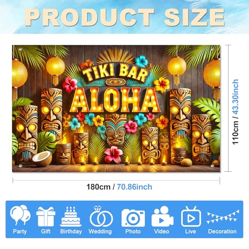 Image of BlissYard Luau Party Decorations 71 x 43 Inch Aloha Banner Summer Tiki Backdrop Hawaiian Luau Party Decorations Seasonal Wall Hanging Decor Hello Summer Tropical Banner with Tiki Totem for Beach Party Decor