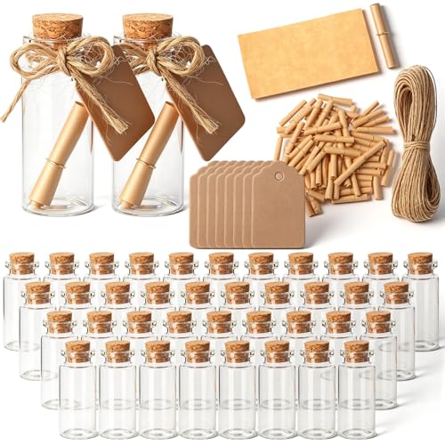 Gandeer 100 Pack 10ml Message Wishing Bottle Kit Mini Glass Bottles with Cork Stopper Mini Scrolls Message Bottle with Label Tag for Time Capsule DIY Art Wedding Baby Shower Party Favor