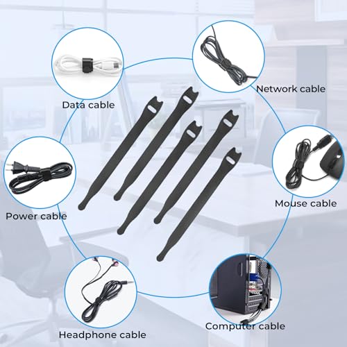 120 PCS Cable Ties Reusable - 150x12 mm, Black Hook and Loop Nylon Cable Tidy - Ideal for Headphones, Phones, Electronics Under Desk Cable Management Straps miniatura 7