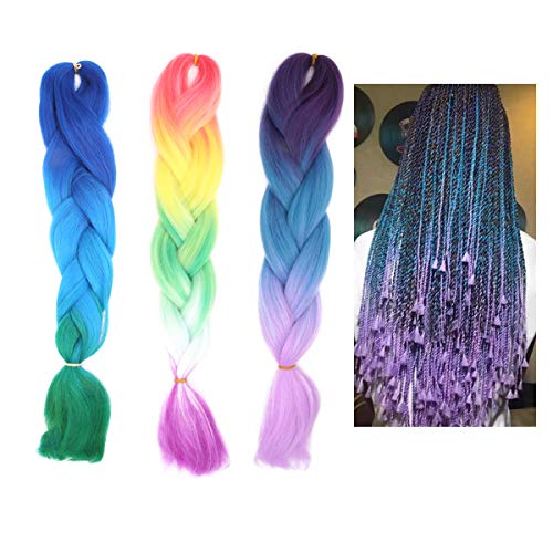 LaMure - Extensiones de pelo sintético, trenzado, estilo ombré, 61 cm, 3 unidades