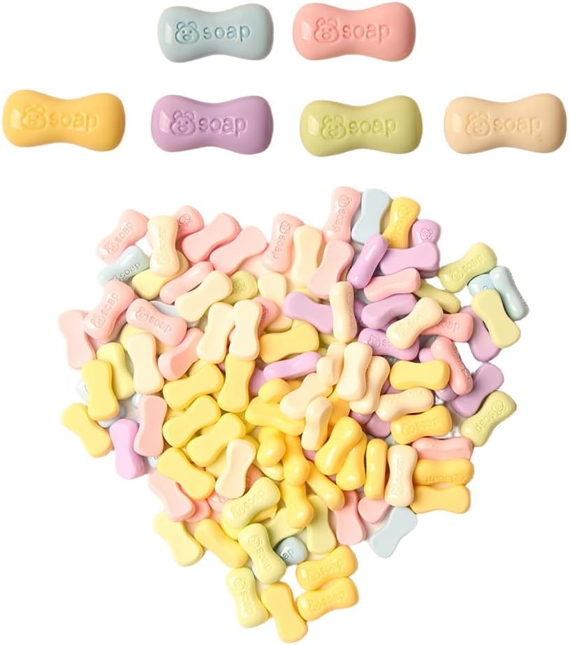 Acxico 120-Pack Mixed Color Miniature Soaps, PVC Material Decorative Bathroom Accessories