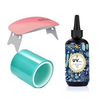 KTrading UV Resin Kit with UV Lamp & Tape | Fast Hardening, Non-Toxic Resin for DIY Jewelry, Art, Keychains & Coatings | Crystal Clear, Glossy & Bubble-Free Finish (50 GM)