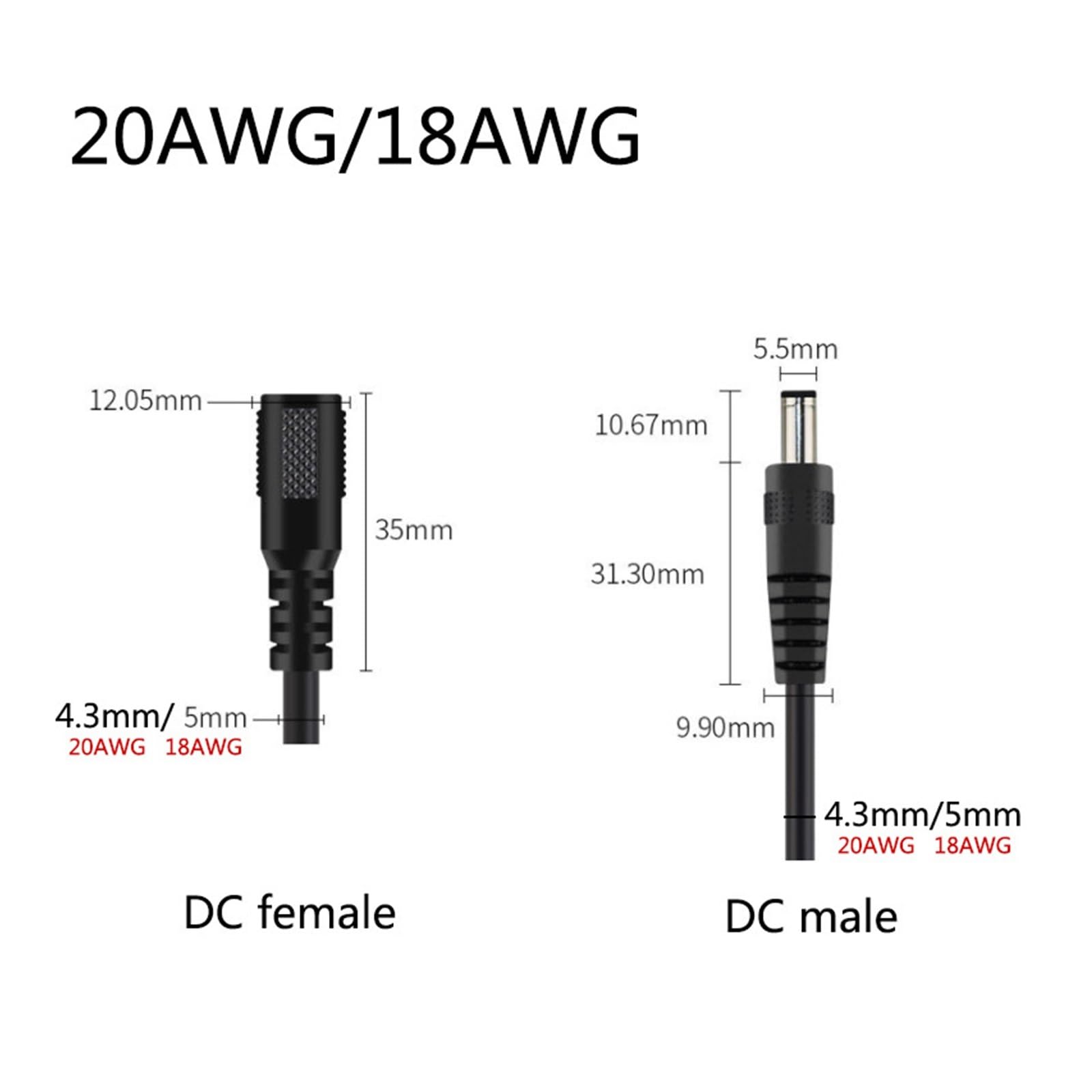16/18/20/22awg 7A 10A DC Männlich Weiblich Netzteil Stecker verlängerung Kabel 5,5x2,1mm Kupfer Draht Strom for LED Streifen licht(DC male,20PCS_16AWG 10A)