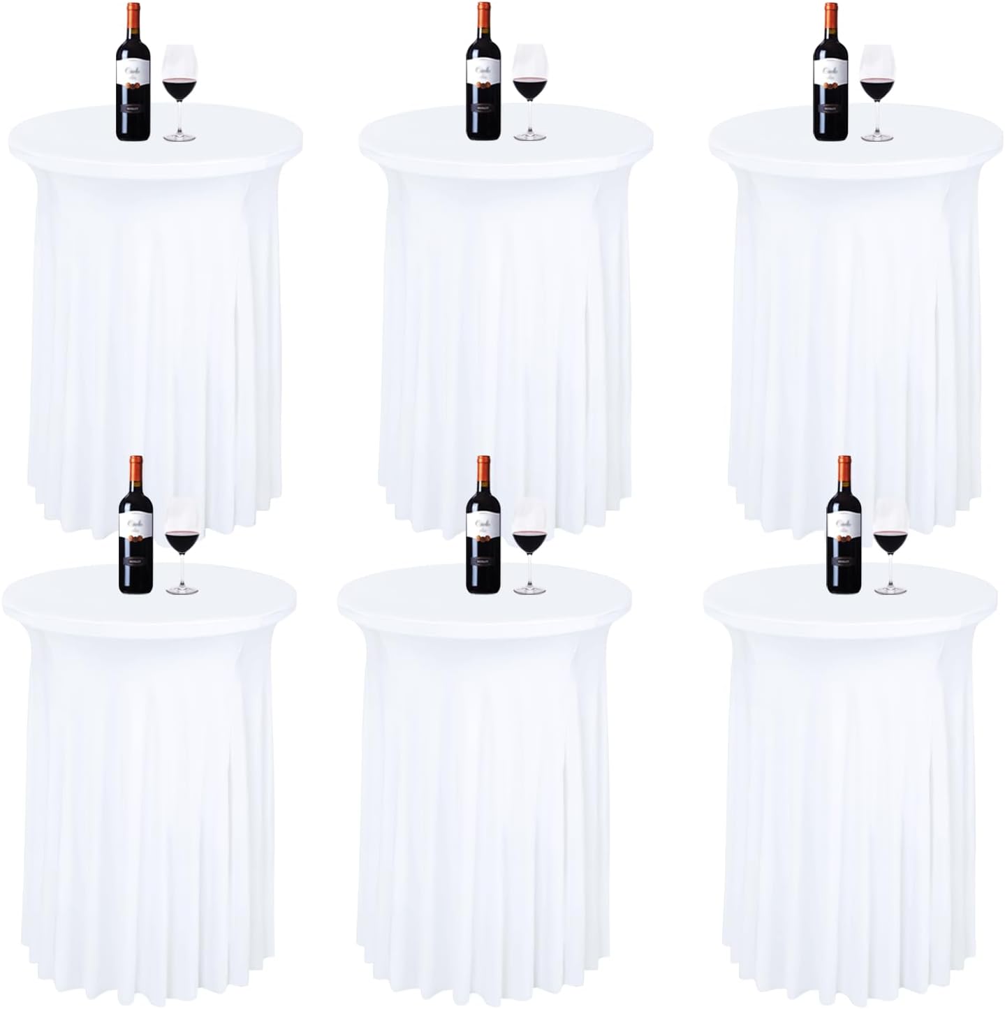 6 Packs Round Cocktail Table Skirt 32 x 43 Inch White
