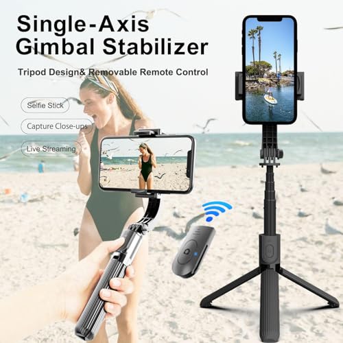 SRIKEKL Gimbal Stabilizer voor Smartphone, Selfie Stick statief met afstandsbediening, automatische balans 360 ° rotatie, 1-assige telefoongimbal voor groepsselfies Live Streaming Tiktok video-opname - Afbeelding 3