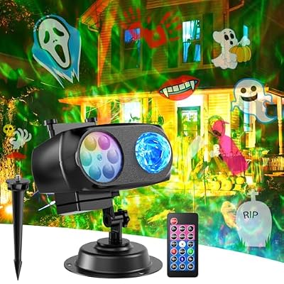 Halloween Projector Lights Outdoor, 13 Projection Card Halloween Decorations Outdoor Light 3D Ocean Wave Holiday Projector Lighting for Outside Home Party House Decor Slide Show
