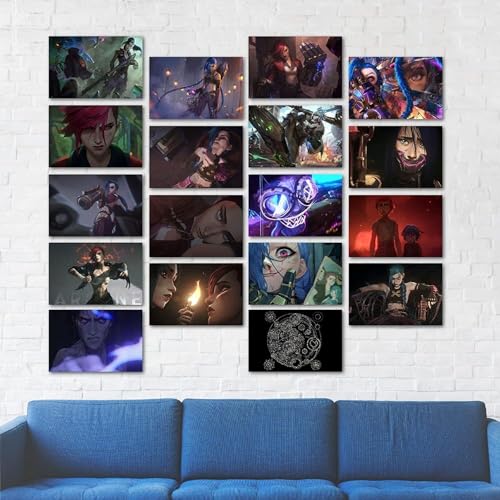 Image of ATEVON Arcane Anime Wall Collage Kit - Pack of 18 Mini Posters 6x4 Inches Featuring Jinx Vi Caitlyn Viktor Silco for Bedroom Decor Gaming Room & Anime Lovers
