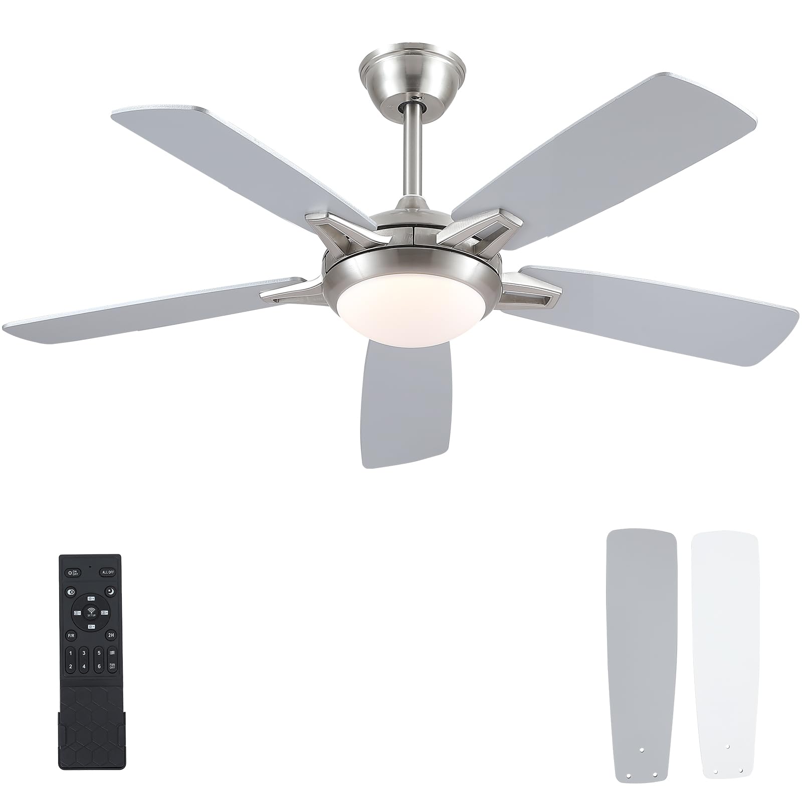Kviflon 52 Inch Ceiling Fans with Lights and Remote, Modern Indoor Outdoor Ceiling Fan for Bedroom Living Room Patio Porch, 6 Speeds, Reversible Quiet