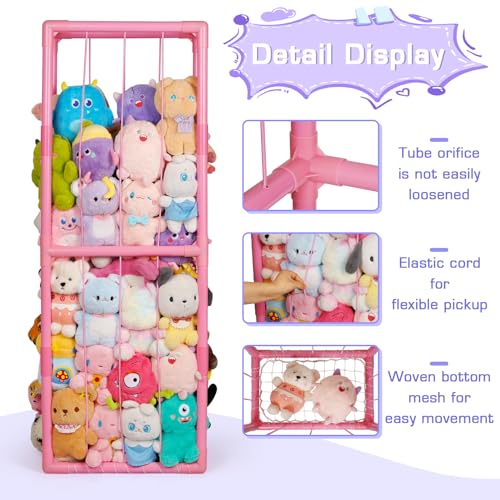 Image of Stuffed Animal Storage Zoo Holder Space Save, PVC Stuffed Animal Organizer | Vertical Plush Toy Organizer with Elastic Band and Net, Large Capacity Stuffy Storage for Playroom Bedroom Nursery