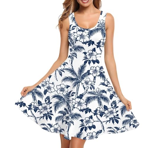 Image of Women Stylish Tank Dresses Sleeveless Round Neck Midi Casual Dress with Pocket for Summer