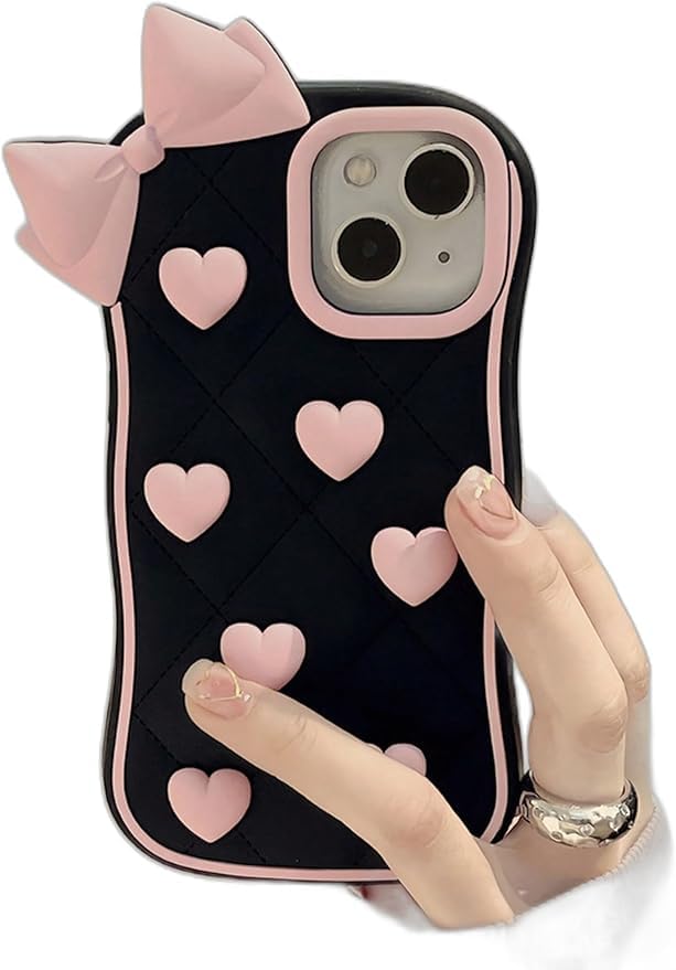 Image of Meyaar Orry Style Cute Case For Apple iPhone 14 / iPhone 13 / iPhone 15 Case, Soft Silicone Case Cover For Apple iPhone 13 / iPhone 14, iPhone 15 Case Cover (Pink-Heart, For I Phone 15)