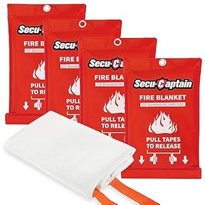 SecuCaptain Emergency Fire Blanket for Home and Kitchen – 4 Pack 40″x40″ Flame Suppression Fiberglass Fire Blankets for House Camping Car Office Warehouse Survival Safety