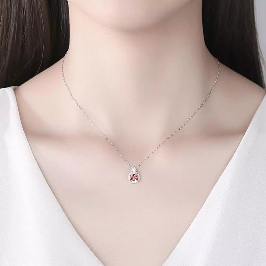 Collana con Ciondolo Lungo Quadrato Rotondo Gioielli con Pietre preziose Rosa per Le Donne Collane in Argento Sterling Regali di Natale