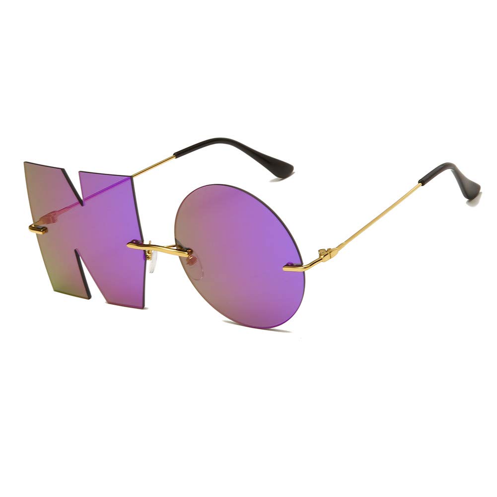 Carta NINGUNA Fiesta Rimless Irregular diseño gafas de sol para hombres/mujeres UV400 Streetwear Eyewears, Morado (Púrpura), Talla única