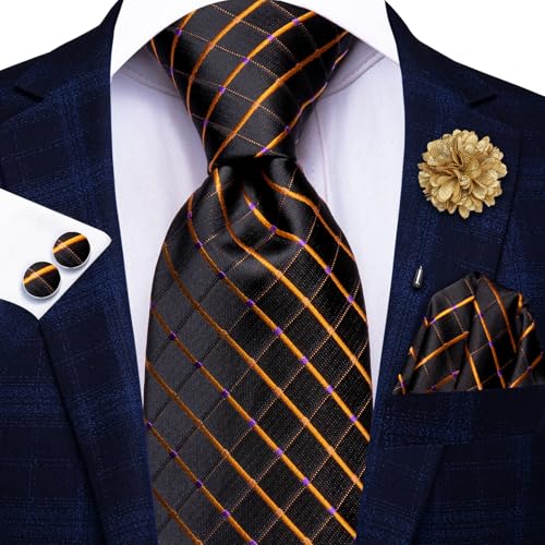 Image of Hi-Tie Men's Tie Lapel Pin Set Pocket Square Cufflinks Formal Woven Silk Tie Sets Wedding Party
