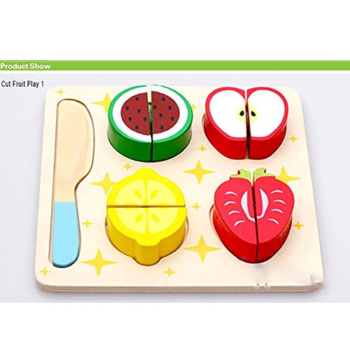 ZZM Wooden Jigsaw Puzzles Toys, Wooden Chunky Puzzles Baby Kitchen Cut Fruits Vegetables Kids Toys Educational Toys Puzzle Toys 18*18*2.2 cm (strawberry)