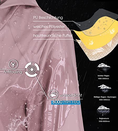 Peter Patter Damen Regenjacke Regenmantel Softshelljacke Friesennerz Parka PU Windbreaker mit Kapuze wasserdicht, Rosa, L