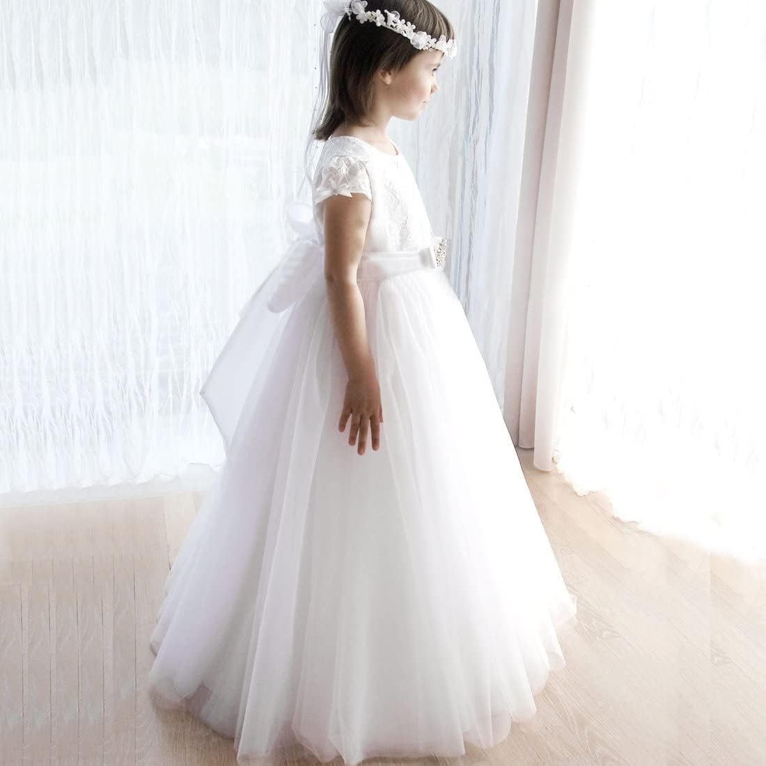 Holy First Communion Ivory Lace Tulle Wedding Party Flower Girls Dresses 1-12 Years
