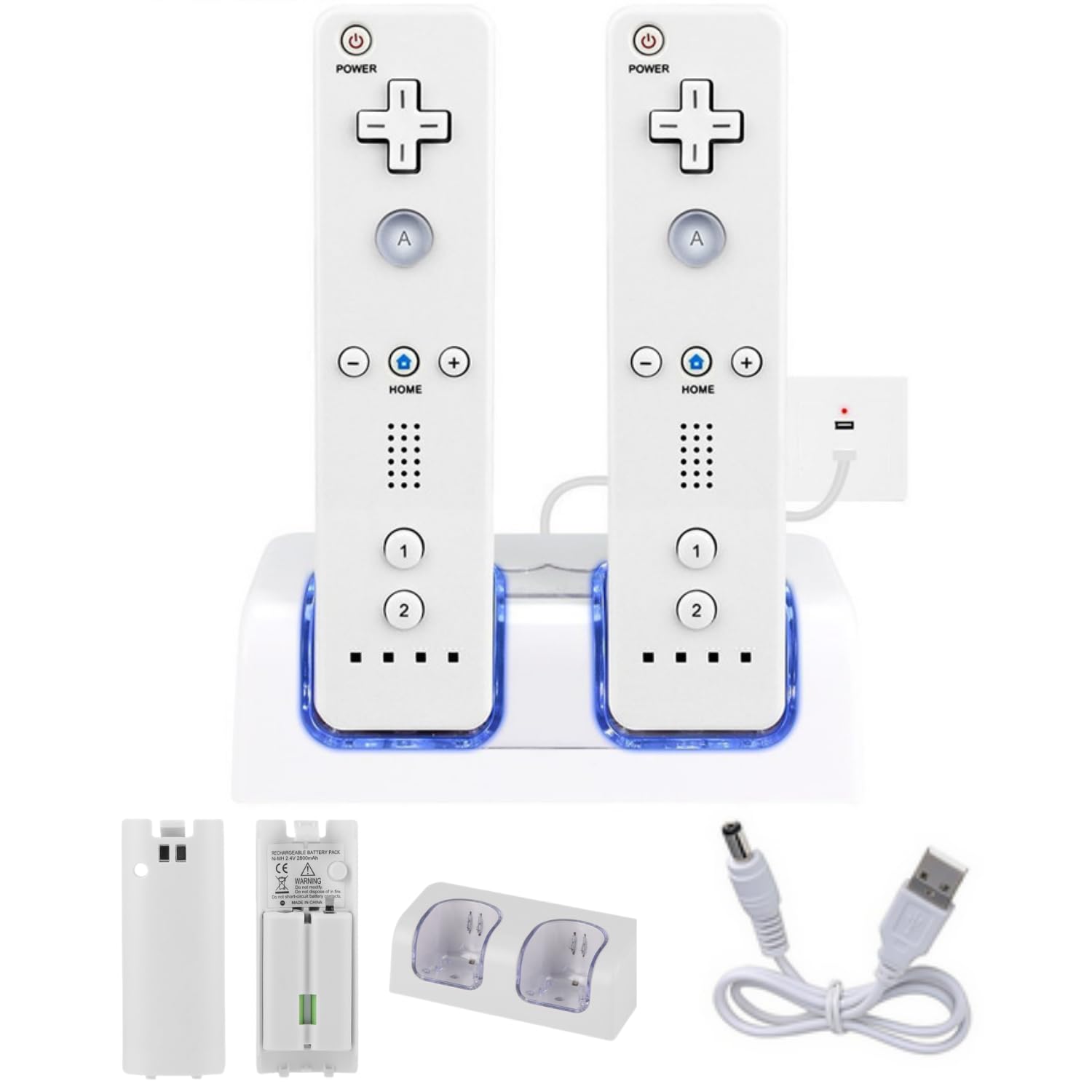 Caricatore per Wii per controller, 2 in 1 Stazione di Ricarica Caricatore Dock con 2 Pack 2800mAh Batteria Ricaricabile Fit per Wii/Wii U Remote Controller