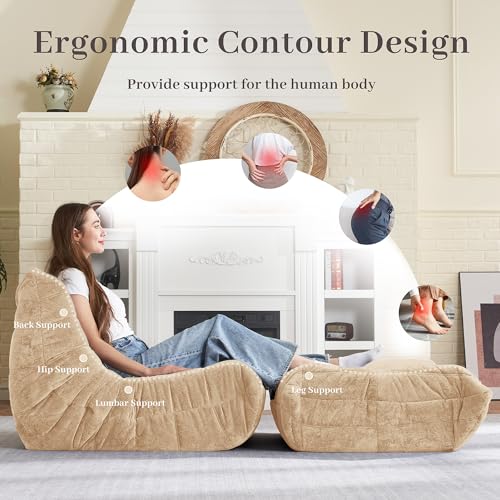 Image of HABUTWAY Bean Bag Ottoman,Memory Foam Foot Rest,Ottoman,Khaki | Fireside Chair Ottoman,Memory Foam Lazy Bean Bag Sofa for Living Room,Bedroom,Dorm,Office