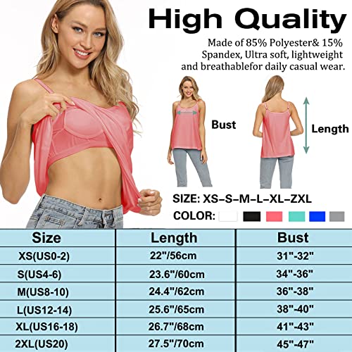 Image of Womens Loose Camisole Top with Built in Padded Bra Flowy Pleated Tank Cami Top