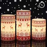 GenSwin Deer Flameless Candles Flickering Battery Operated with 6 Hours Timer, Real Wax Pillar LED C