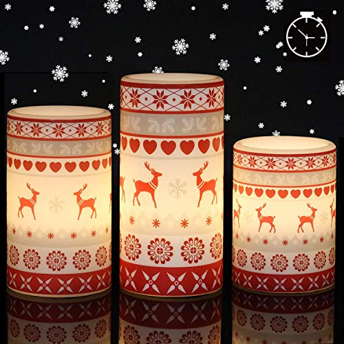 Genswin Deer Flameless Candles Flickering Battery Operated With 6 Hours Timer, Real Wax Pillar Led Candles Warm Light Love Deer Decal Decor Gift(Pack Of 3) #TOP27