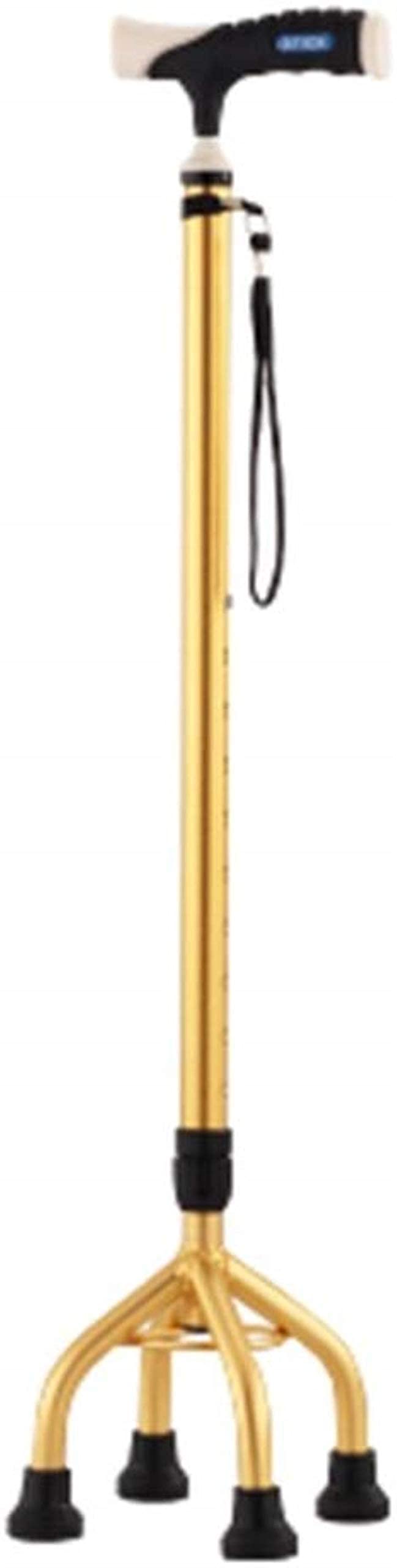 Soporte para bastón para muleta, Cesta para Andador de Ancianos, Bastones para Personas Mayores, teleestable, Antideslizante, Ligero, Altura Ajustable con 4 pies, Bastones Dorados