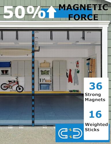 Garage Door Screen for 2 Car 16x8FT, innhom Garage Screen Doors with Magnetic Closure Heavy Duty Weighted Bottom and Fiberglass Mesh, Garage Net Screen with 36 Magnets, Easy Assembly & Pass