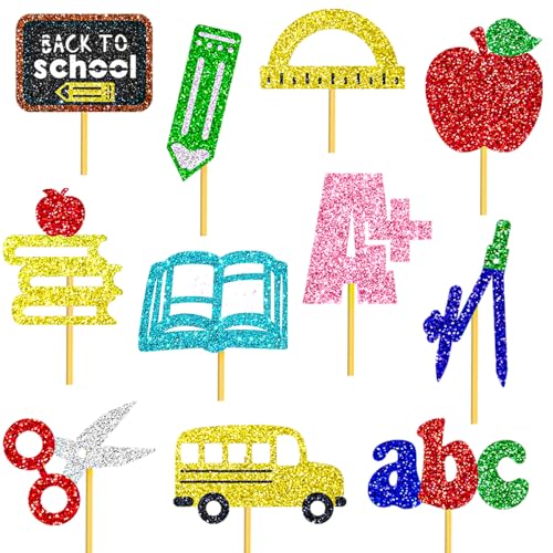 Image of Back to School Party Centerpiece Sticks Glitter Back to School Table Decorations 16Pcs First Day of School Table Toppers Classroom Party Decorations for School Birthday Party Supplies