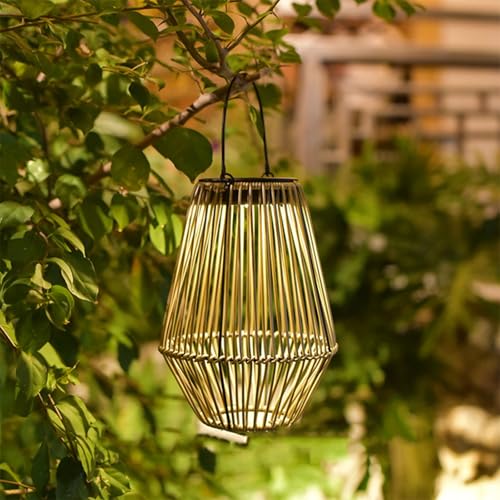 Mateju Luces Solares Colgantes Exterior Jardin, 1/2 Piezas Ratán Luces Farolillos Solares LED Lámpara Solar para Jardin, Césped, Acampar, Terraza, Porch, Patio y Balcón (Verde,1 Piezas)