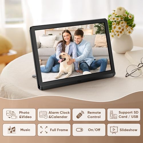 Image of 10 Inch Digital Picture Frame with IPS Screen, Smart Digital Photo Frames Electronic Picture Frame Slideshow with IPS Screen Remote Control Easy Setup and Share Photos Video for Friends and Family