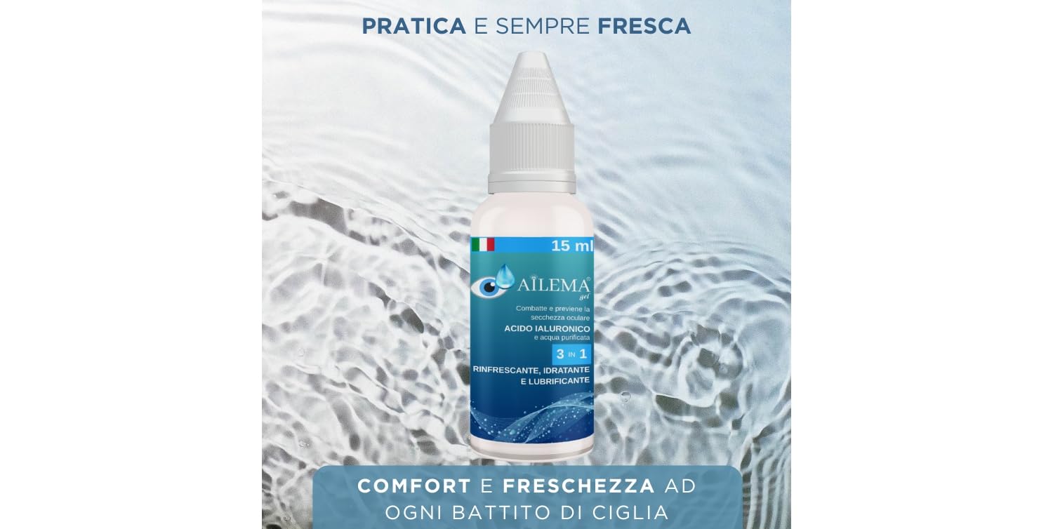 Collirio Umettante con Acido Ialuronico Maxi Formato 15 ml | 3 in 1: Lubrificante, Rinfrescante e Drenante | Sollievo Immediato per Occhi Secchi e Irritati | Uso Quotidiano |Effetto Immediato