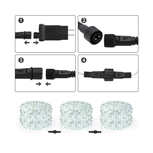 Lighting ever 33ft 240 led outdoor rope lights cool white 6000k, 24 v connectable, waterproof clear tube string lights for deck railing, patio ground, garden, yard lawn, flower bed landscape, camping - image 4