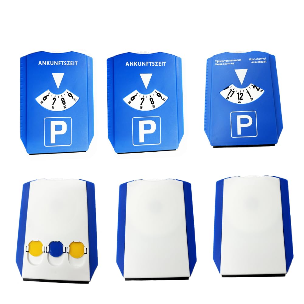 AoutoRui 3X Parkscheibe mit Eiskratzer für Auto und Motorrad | Parkuhr inkl. mit 3 integrierten Einkaufswagenchips und Eiskratzer | Parkscheiben | Parking Disc (3, Blaue) ASIN: B0G4W