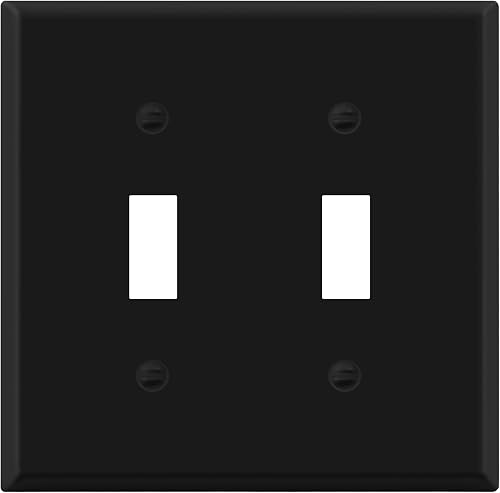 ENERLITES Double Toggle Light Switch Metal Cover Plate, Wall Plate, Corrosion Resistant, Standard Size 2-Gang 4.50" x 4.57", Powder Coated Stamped Steel, 7712-BM, Black Matte (Pack of 1)